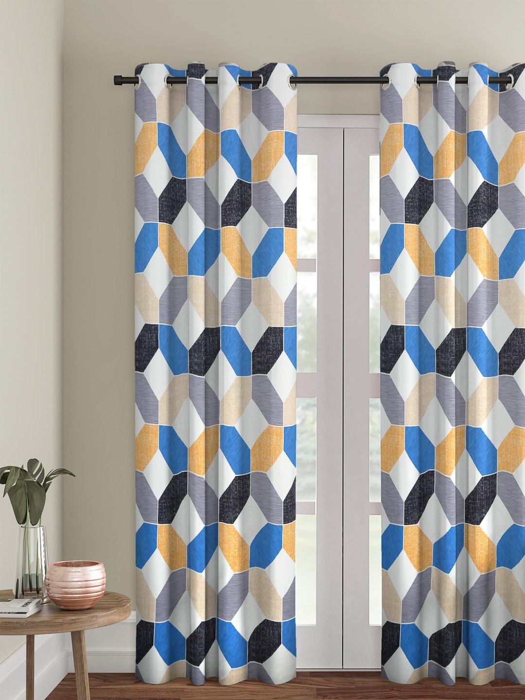 

Cortina Blue & White Single Regular Long Door Curtain