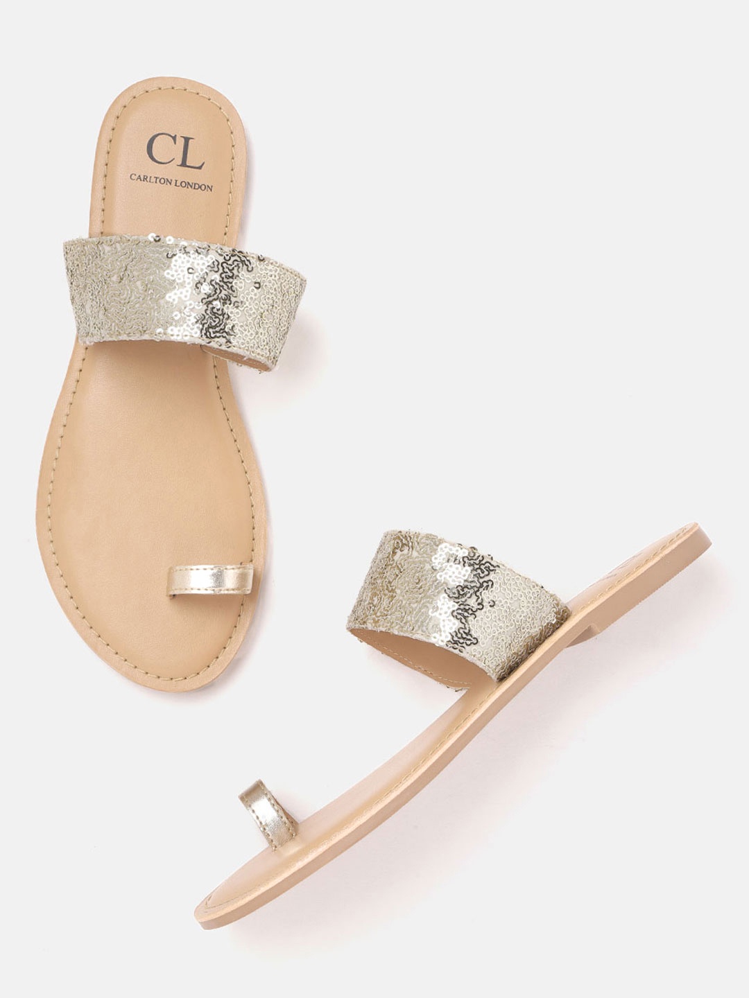 

Carlton London Women Gold-Toned Sequinned One Toe Flats