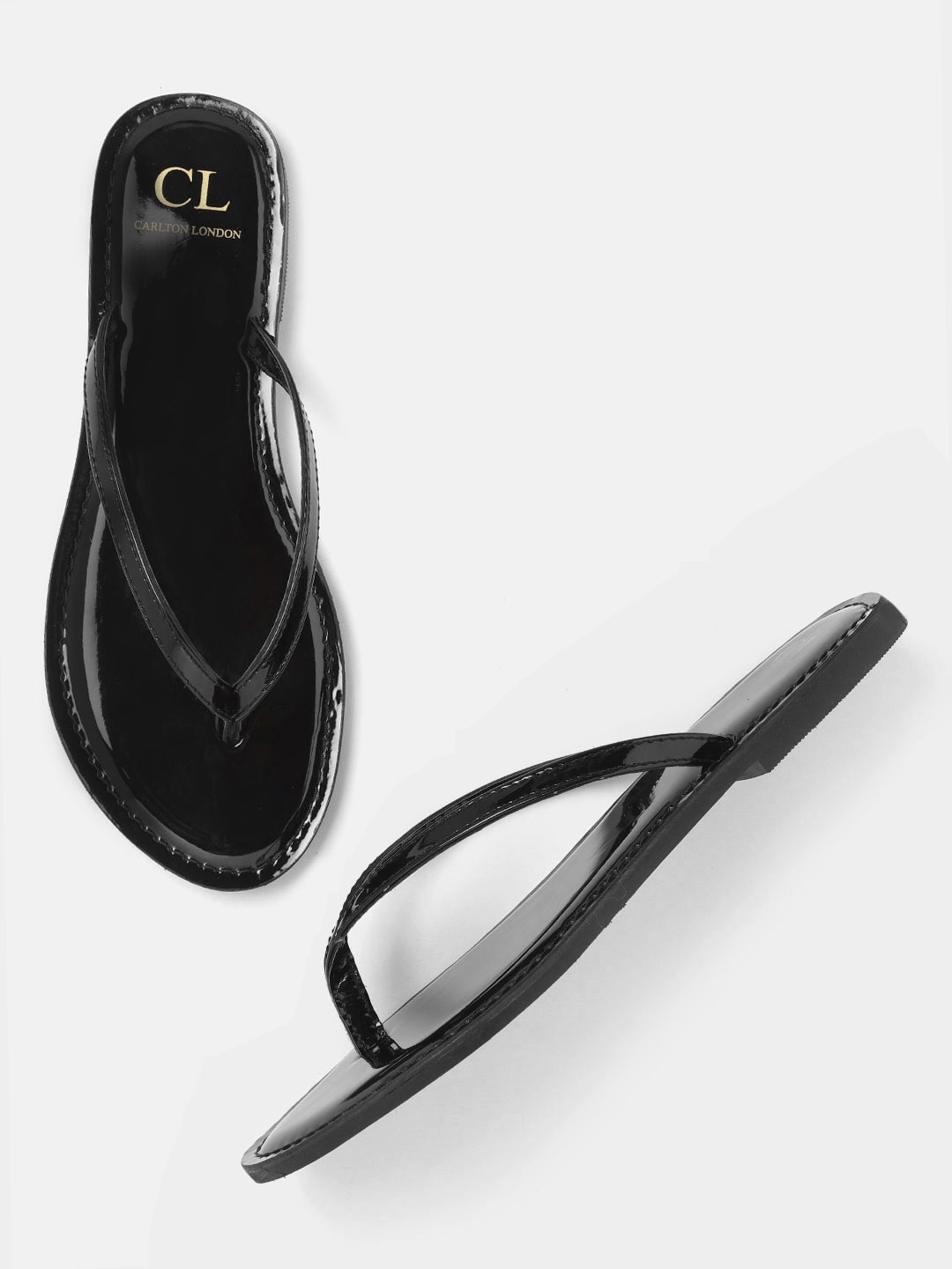 

Carlton London Women Black Solid Patent Finish Open Toe Flats