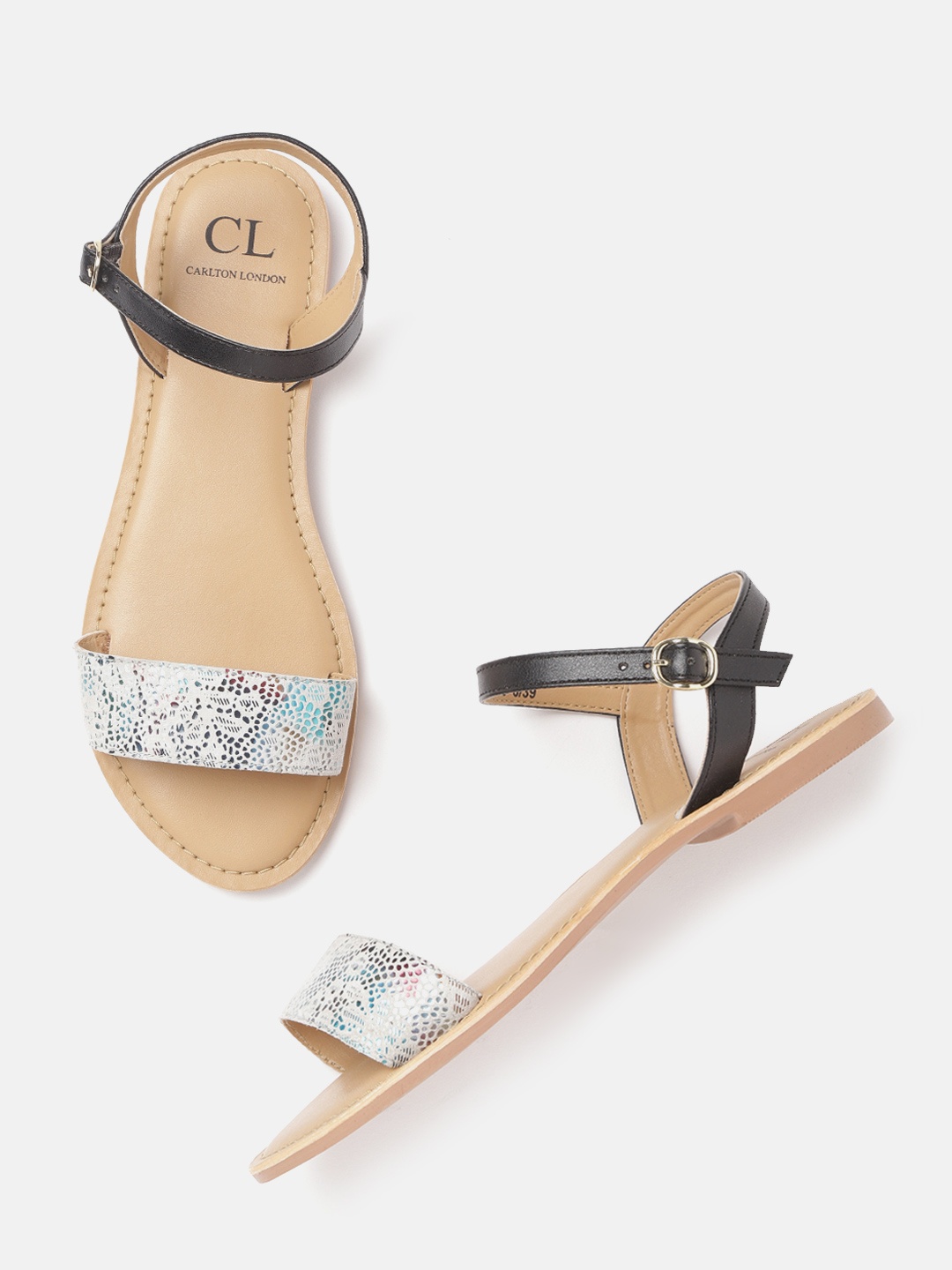 

Carlton London Women Grey & Blue Printed Open Toe Flats