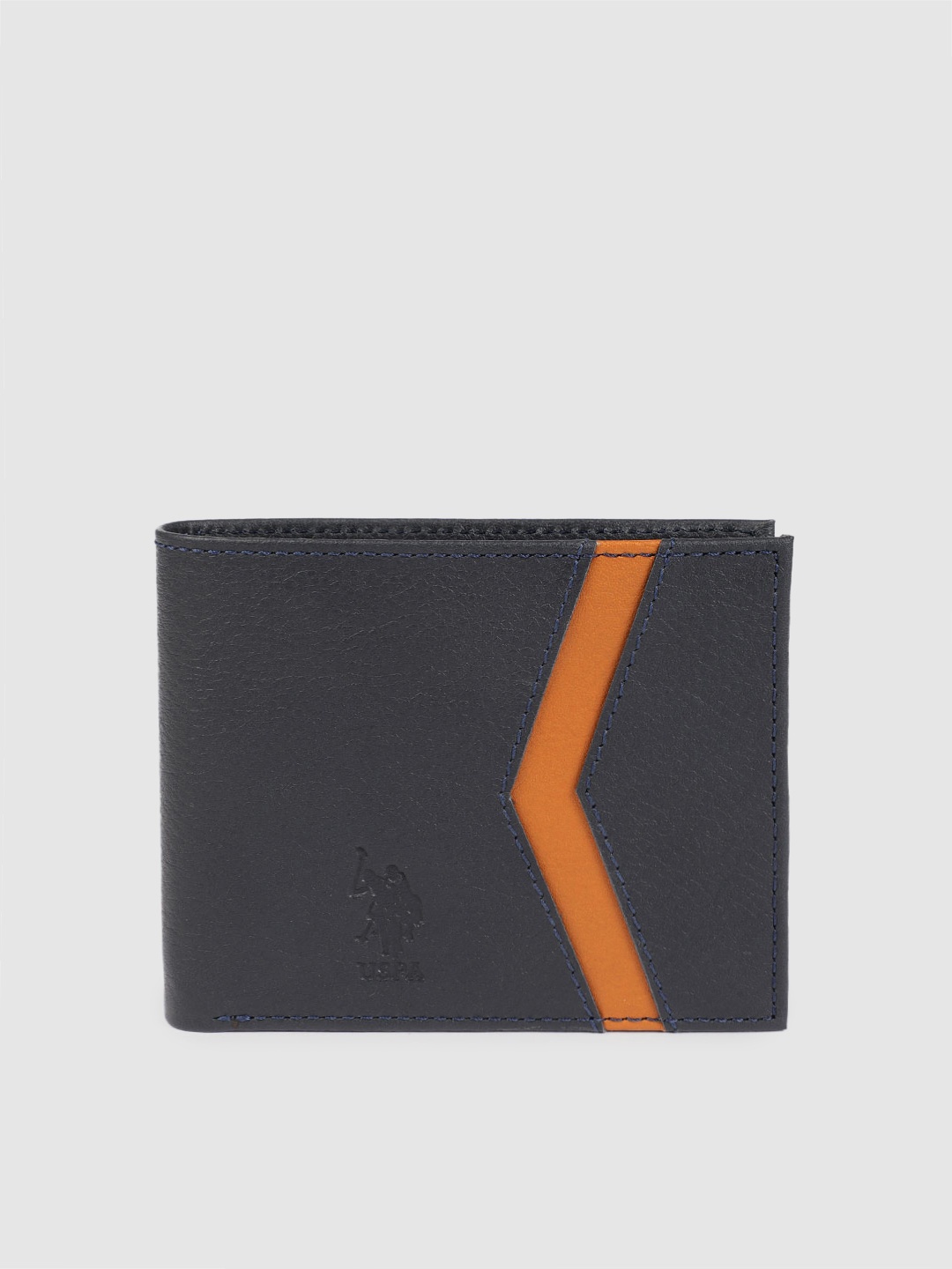 

U.S. Polo Assn. Men Navy Blue Solid Two Fold Leather Wallet