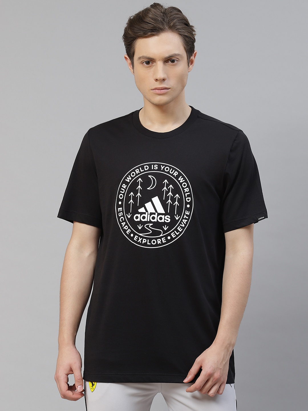 

ADIDAS Men Black Circle Explore Printed Pure Cotton T-shirt