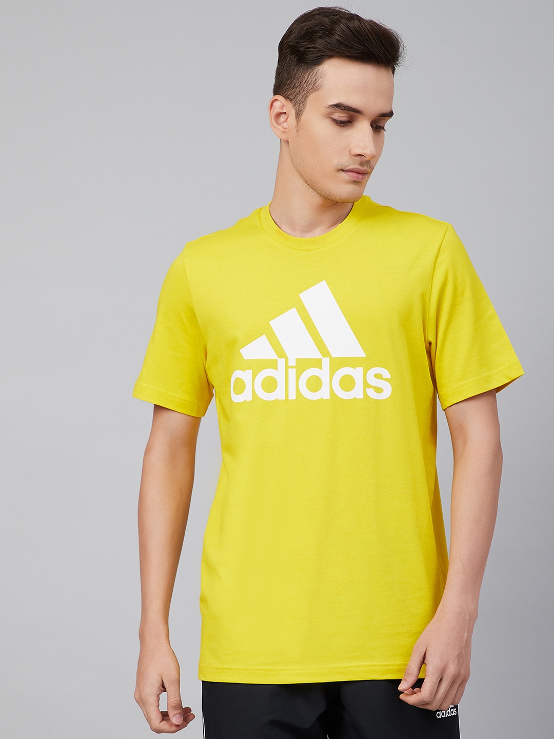 

ADIDAS Men Mustard Yellow Printed BL SJ T Pure Cotton Sustainable T-shirt