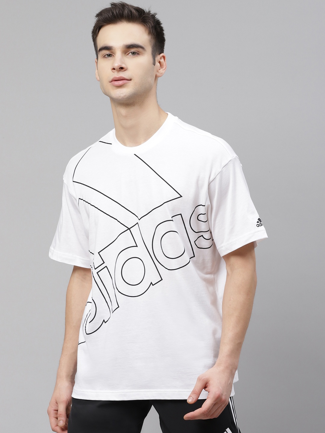 

ADIDAS Unisex White & Black Sport Inspired Giant Logo Q1 Cotton Printed Round Neck T-shirt