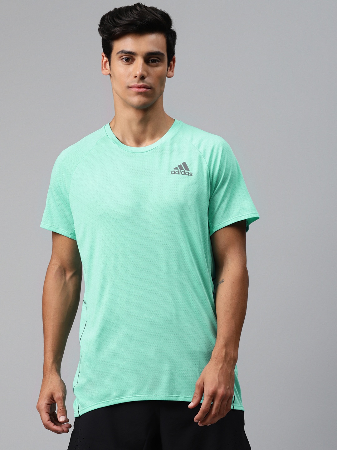 

ADIDAS Men Sea Green Self Design Runner Round Neck T-Shirt