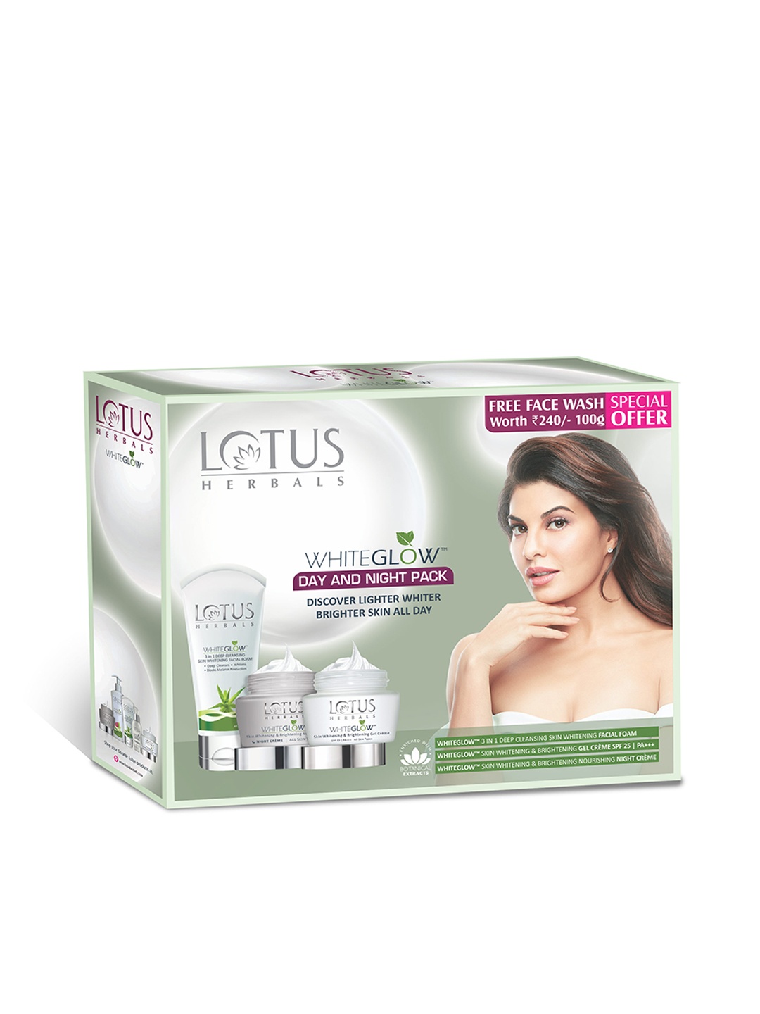 

Lotus Herbals White Glow Day Night Pack with Facial Wash - 60g + 60g + 100g