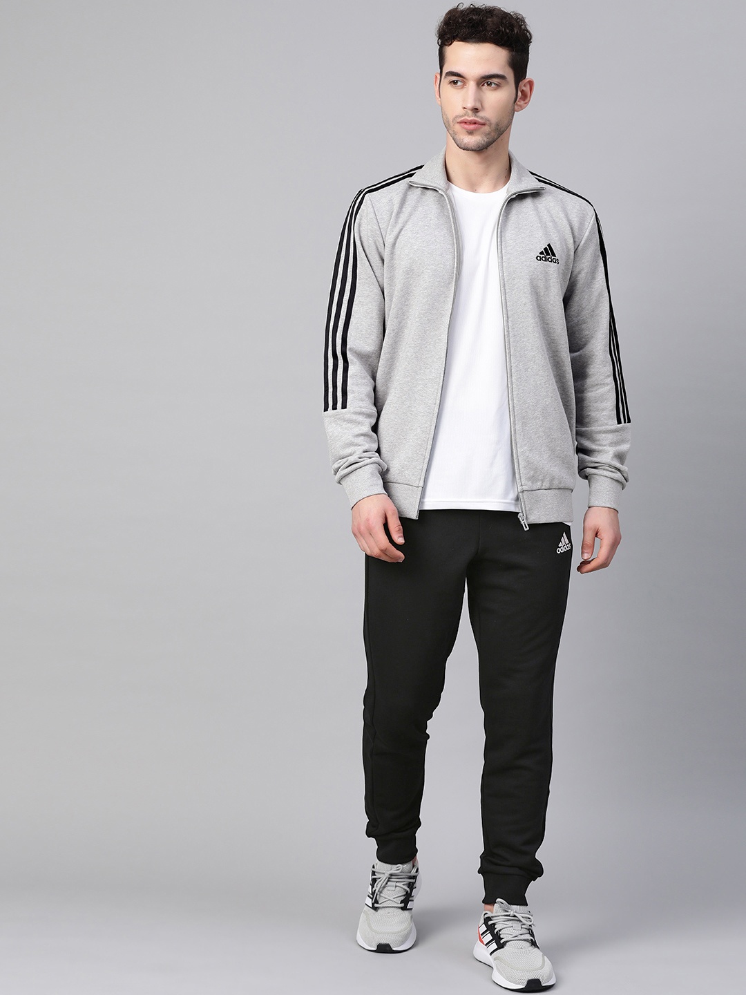 

Adidas Men Grey Melange & Black Solid AEROREADY Tracksuit