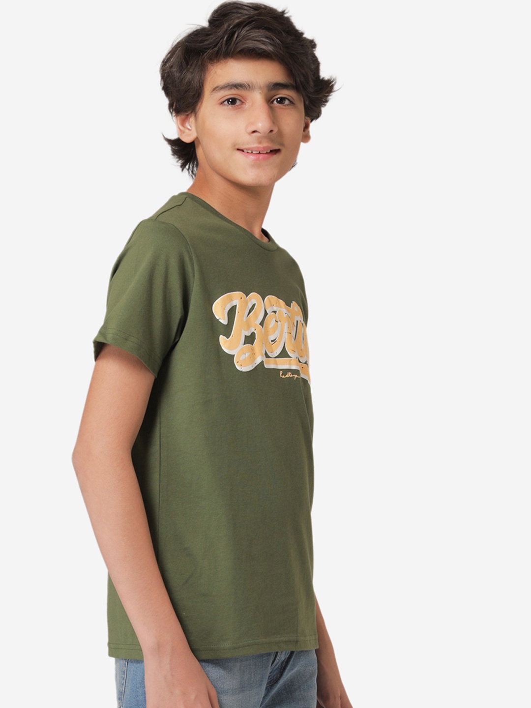 

Red Tape Boys Olive Printed Round Neck Cotton T-shirt
