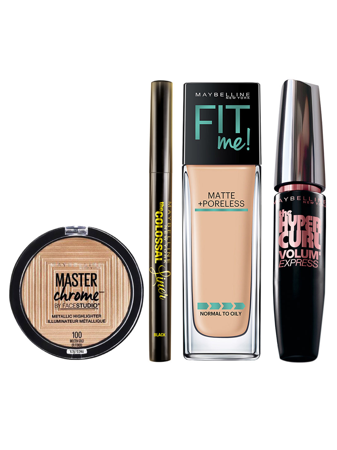 

Maybelline New York Set of Highlighter & Liner With Mascara & Foundation, Gold