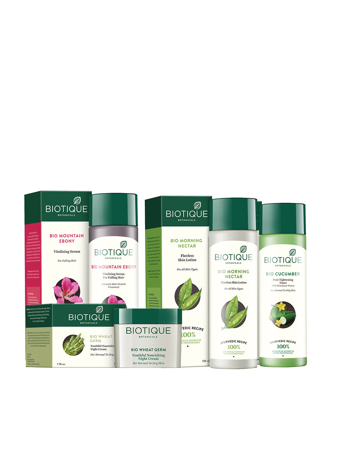 

Biotique Unisex Set of Toner, Anti-Hairfall Serum, Skin Lotion & Night Cream, White