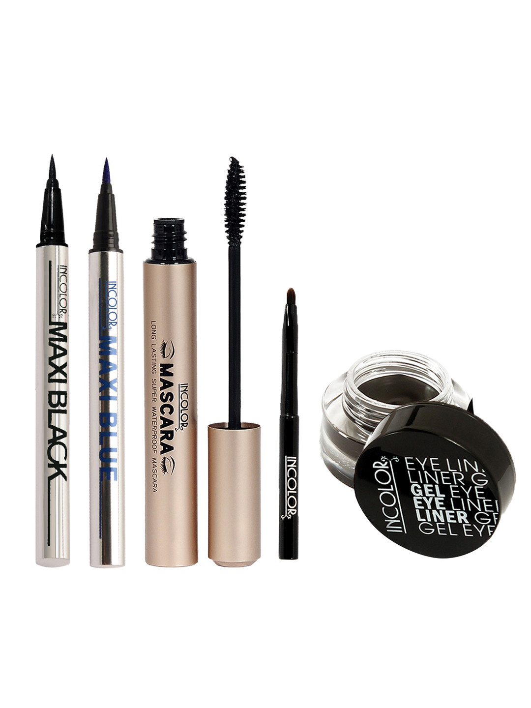 

INCOLOR Set of 3 Eyeliners & 1 Mascara, Black