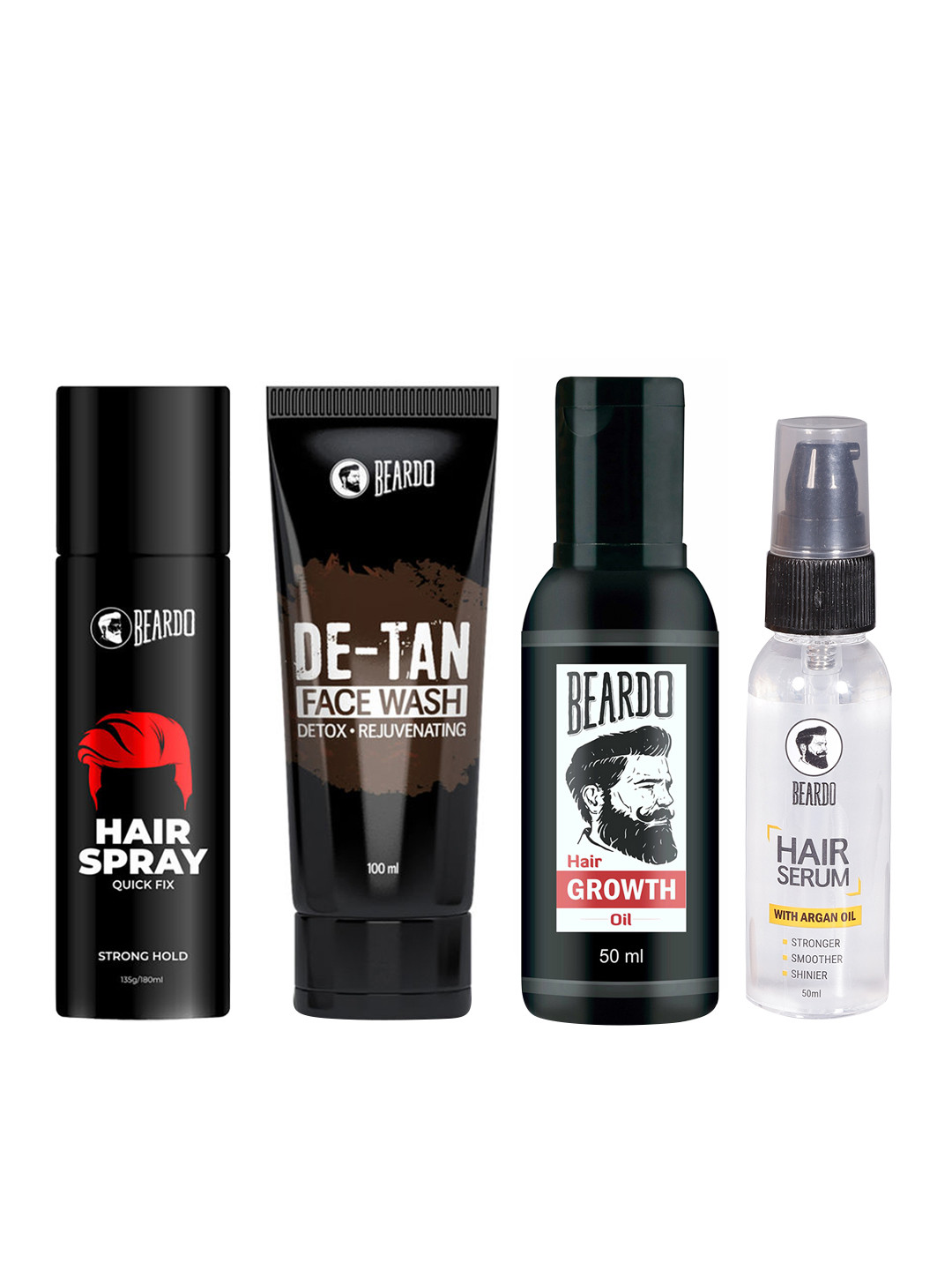

BEARDO Men Set of Face wash, Hair Serum, Hair Spray & Hair Growth Oil, Black