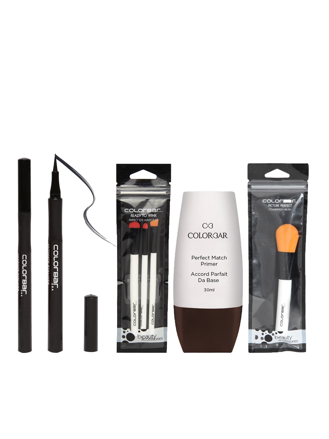 

Colorbar Women Set of Primer, Eyeliner, Foundation Brush & Eye Makeup Brushes, White