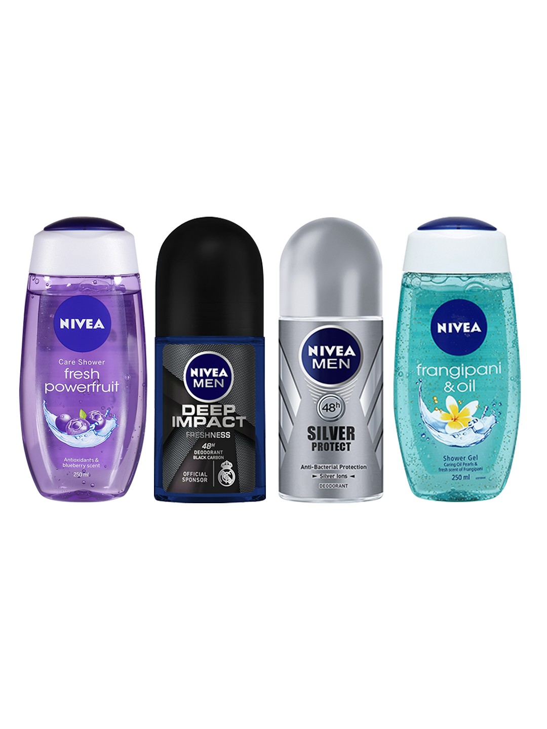 

Nivea Set of Women Shower Gels & Men Roll On Deodorants, Blue