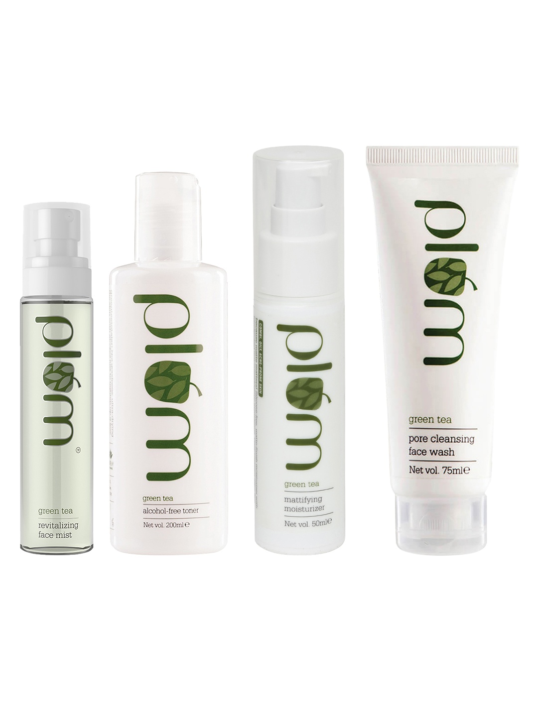 

Plum Set of Toner, Mattifying Sustainable Moisturiser, Sustainable Face Wash & Face Mist, White