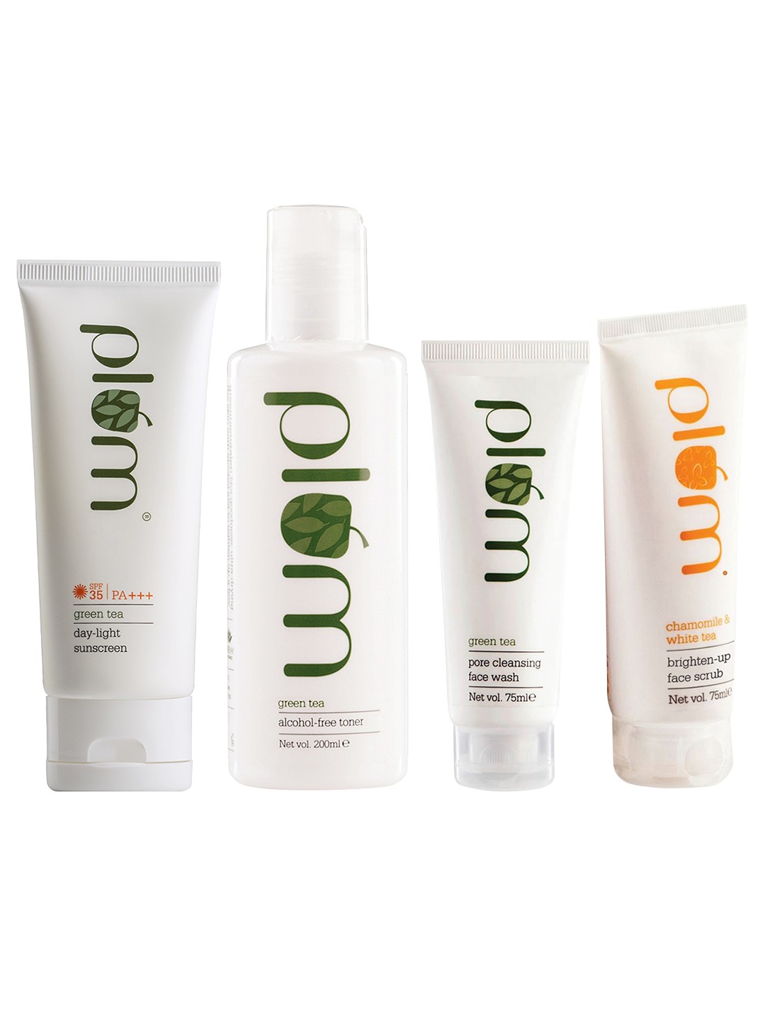 

Plum Set of Toner, Sustainable Face Wash, Sunscreen & Sustainable Face Scrub, White