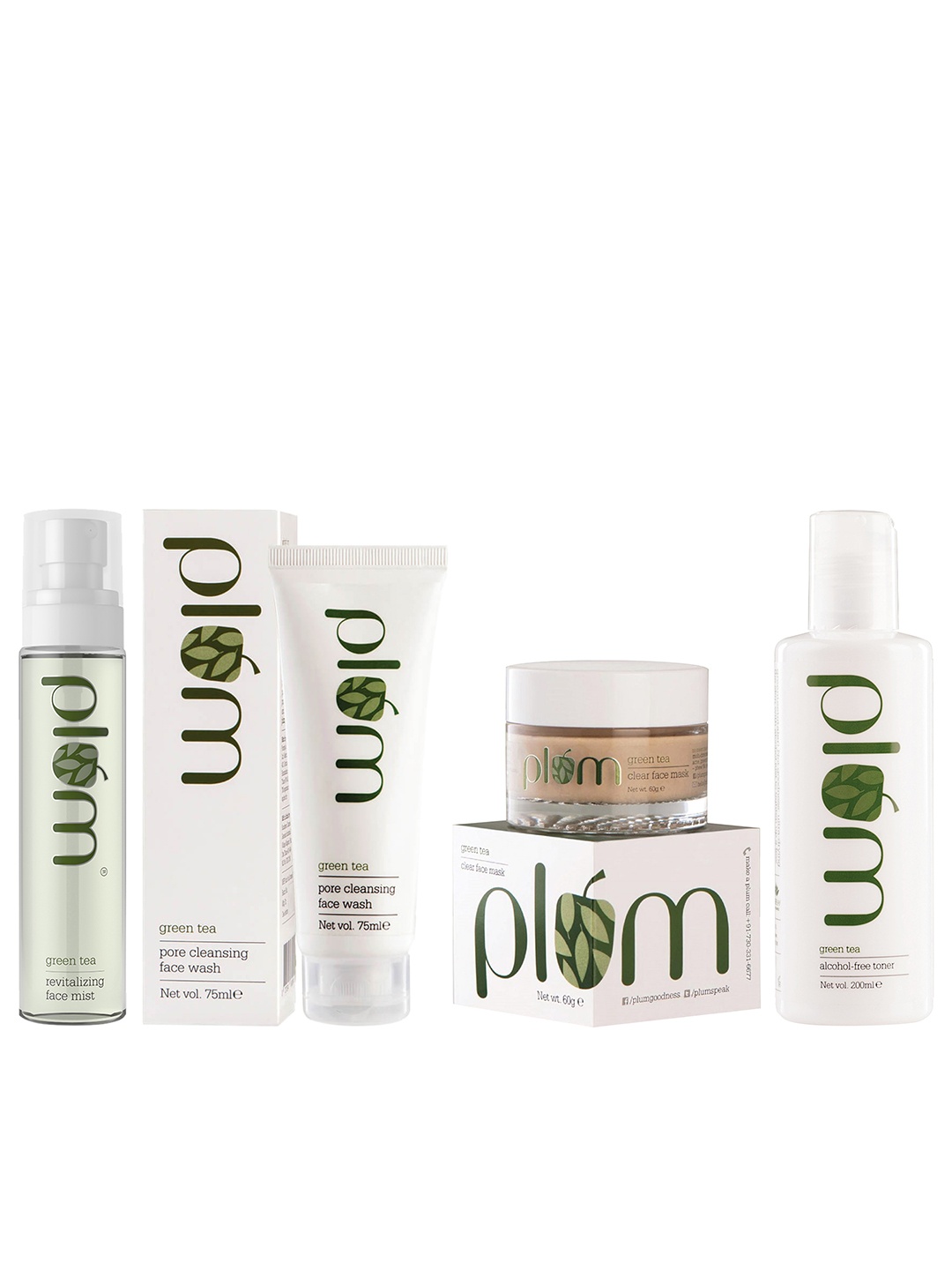 

Plum Set of Toner, Clear Sustainable Face Mask, Sustainable Face Wash & Face Mist, White