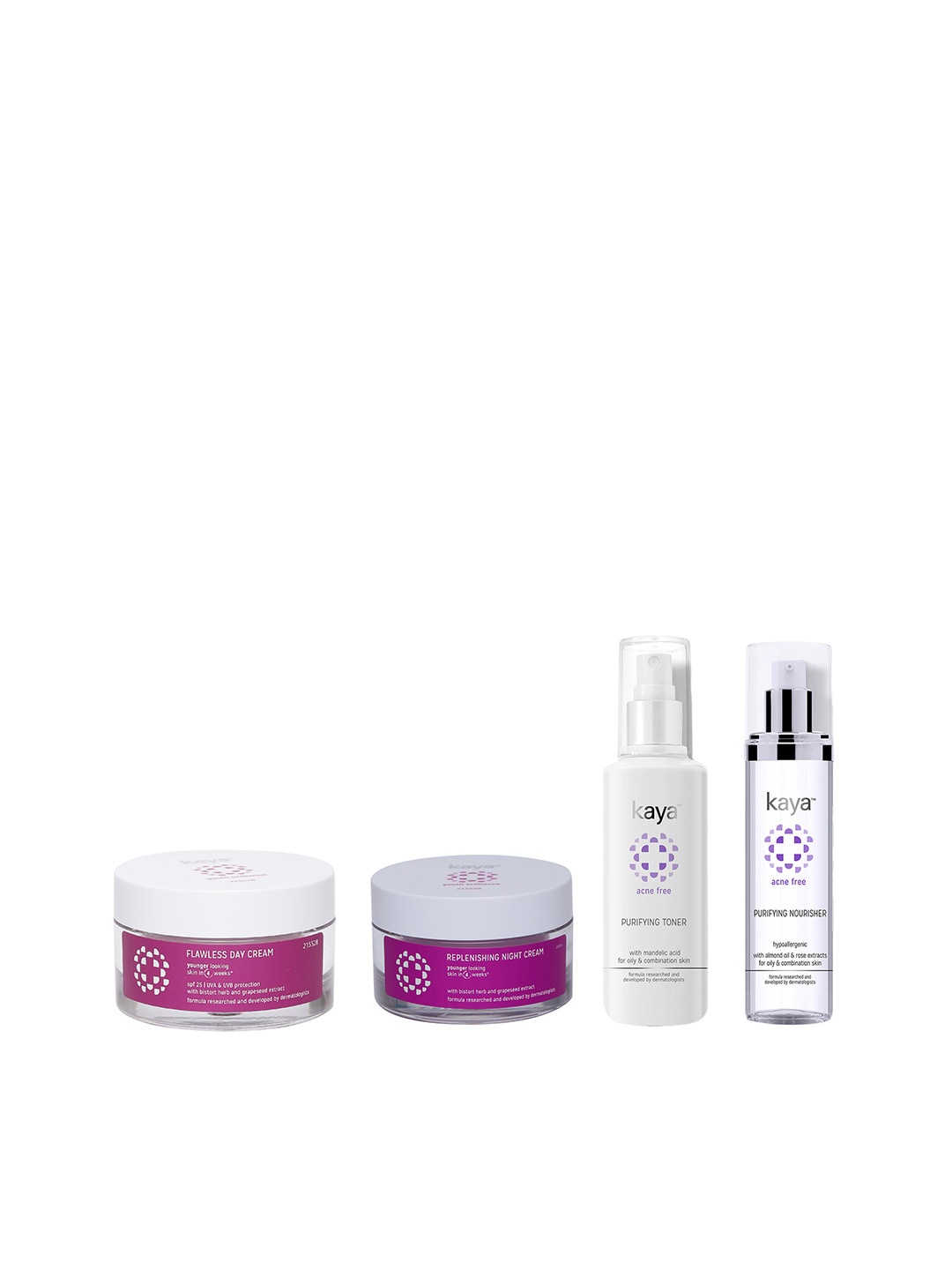 

Kaya Set of Night Cream, Purifying Nourisher, Purifying Toner & Day Cream, White