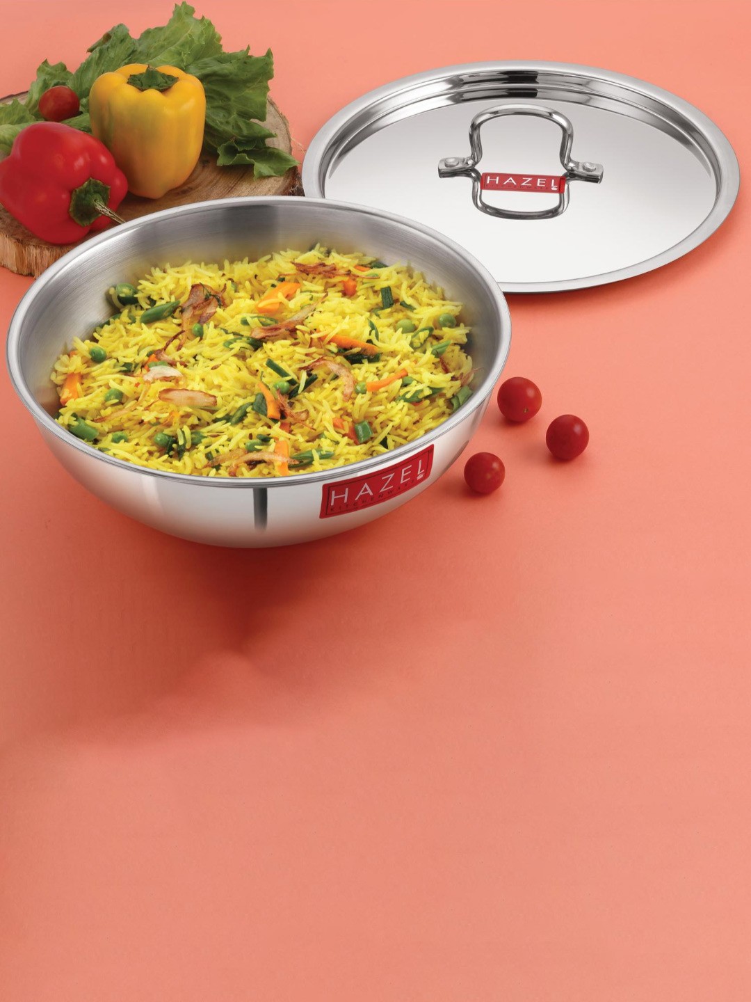 

HAZEL Silver-Toned Triply Stainless Steel Induction Bottom Tasra With Stainless Steel Lid