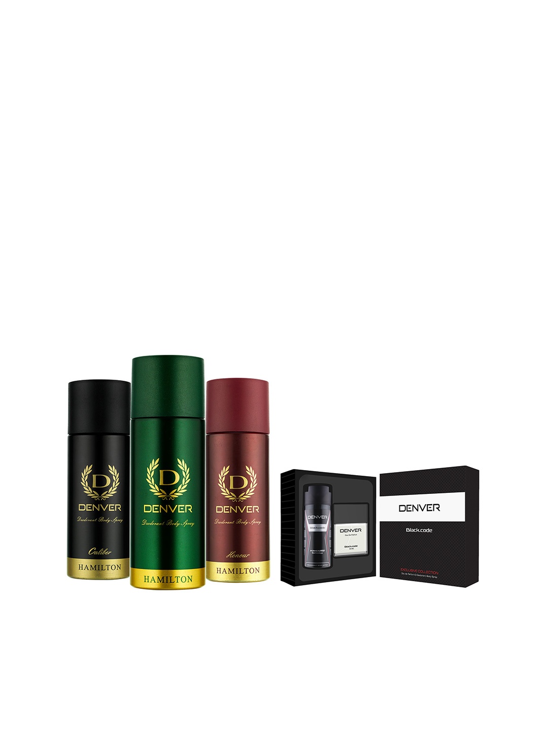 

Denver Men Set of 4 Deodorant Body Sprays & 1 Eau De Parfum, Black