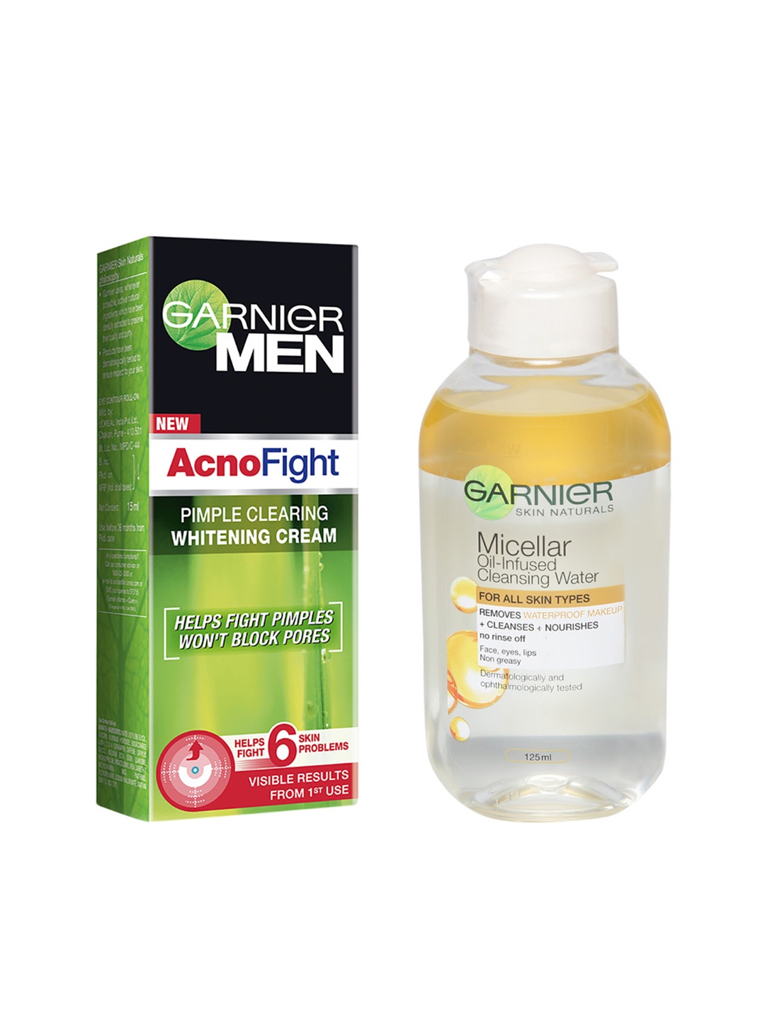 

Garnier Men Acno Fight Pimple Clearing Whitening Cream & Women Oil Infused Micellar Water, Yellow