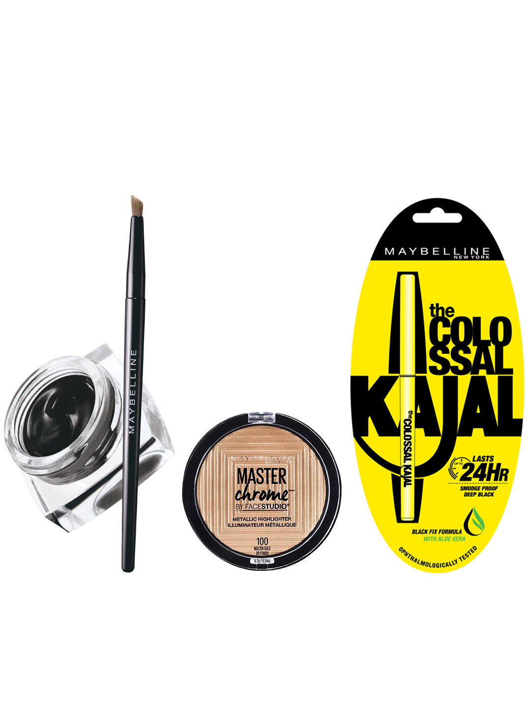 

Maybelline Set of New York Colossal Kajal, Gel Eyeliner & Metallic Highlighter, Gold