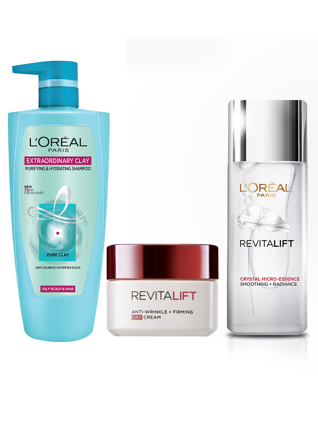 

LOreal Set of Sustainable Anti-Wrinkle & Firming Day Cream, Shampoo & Sustainable Serum, White