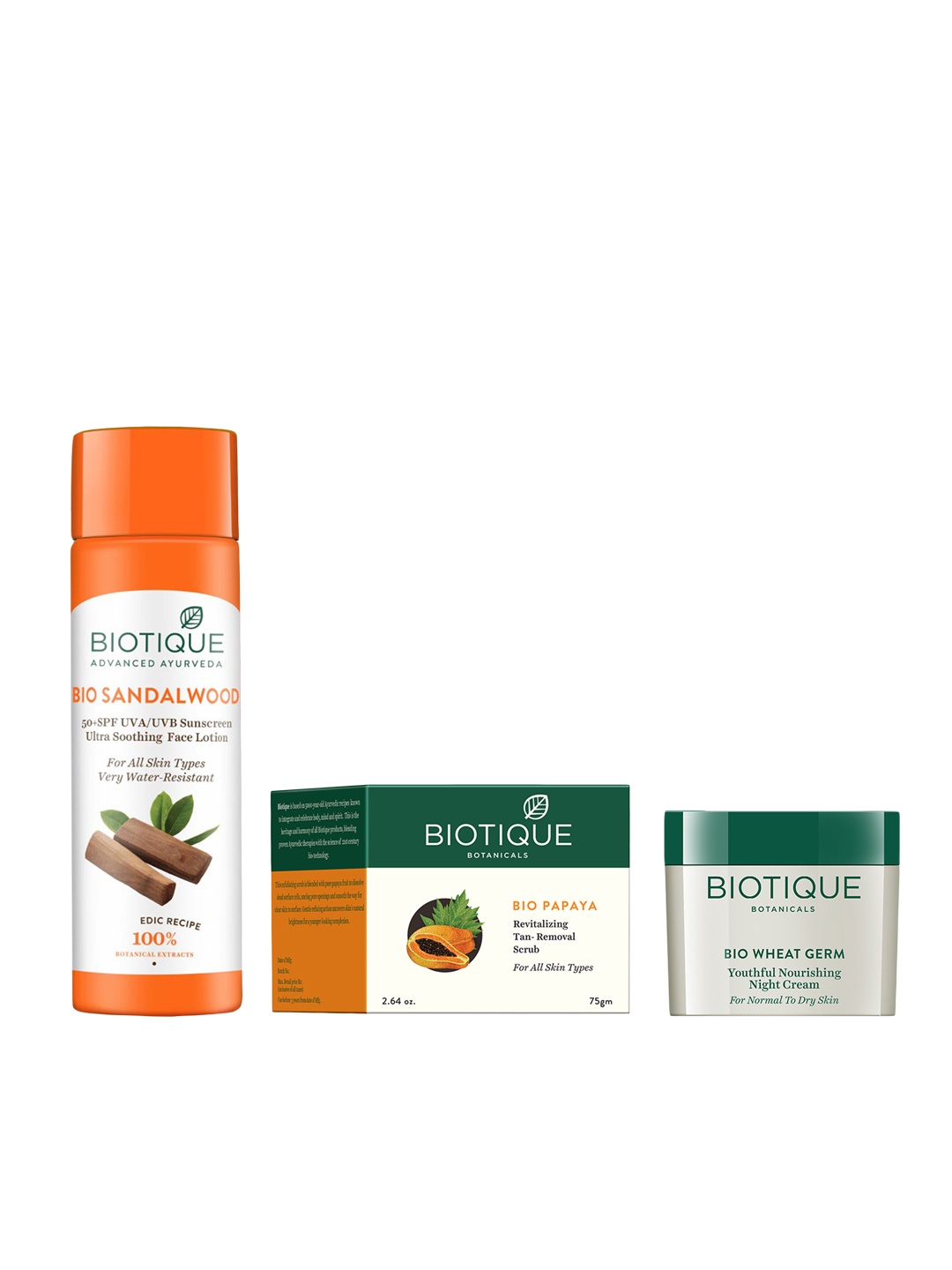 

Biotique Unisex Set of Soothing Sunscreen, Night Sustainable Cream & Sustainable Scrub, White