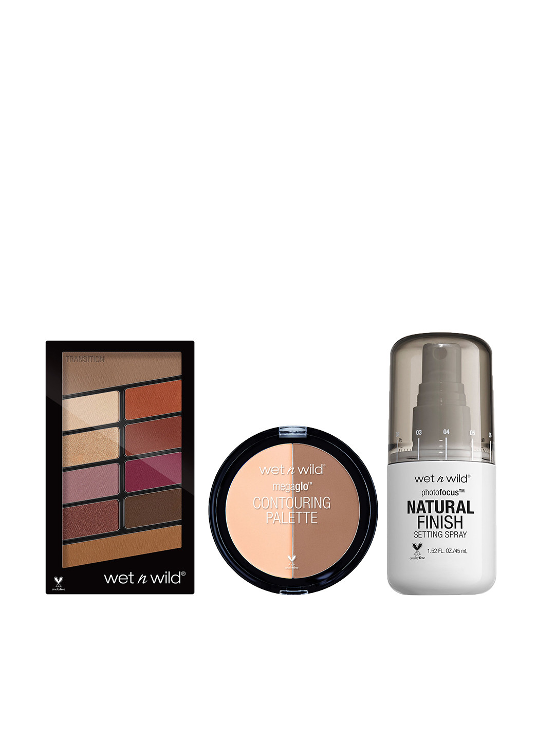 

Wet n Wild Sustainable Set of Eyeshadow Palette, Contouring Palette & Setting Spray, White