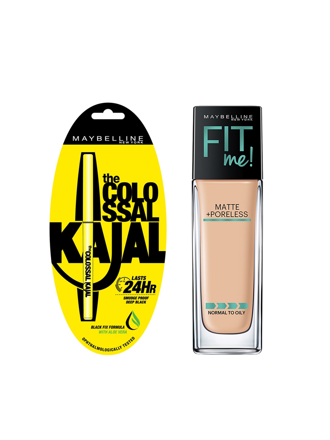 

Maybelline Set of Colossal Kajal & Fit Me Matte + Poreless Liquid Foundation, Beige