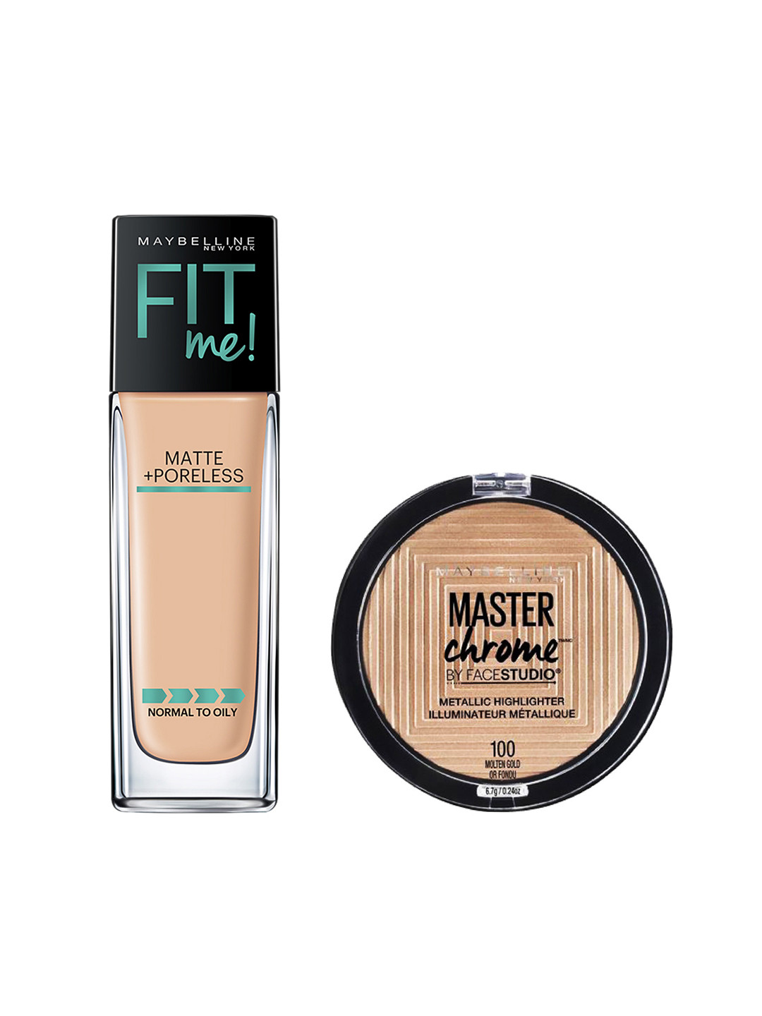 

Maybelline Fit Me Matte + Poreless Liquid Foundation & Master Chrome Highlighter Set, Gold