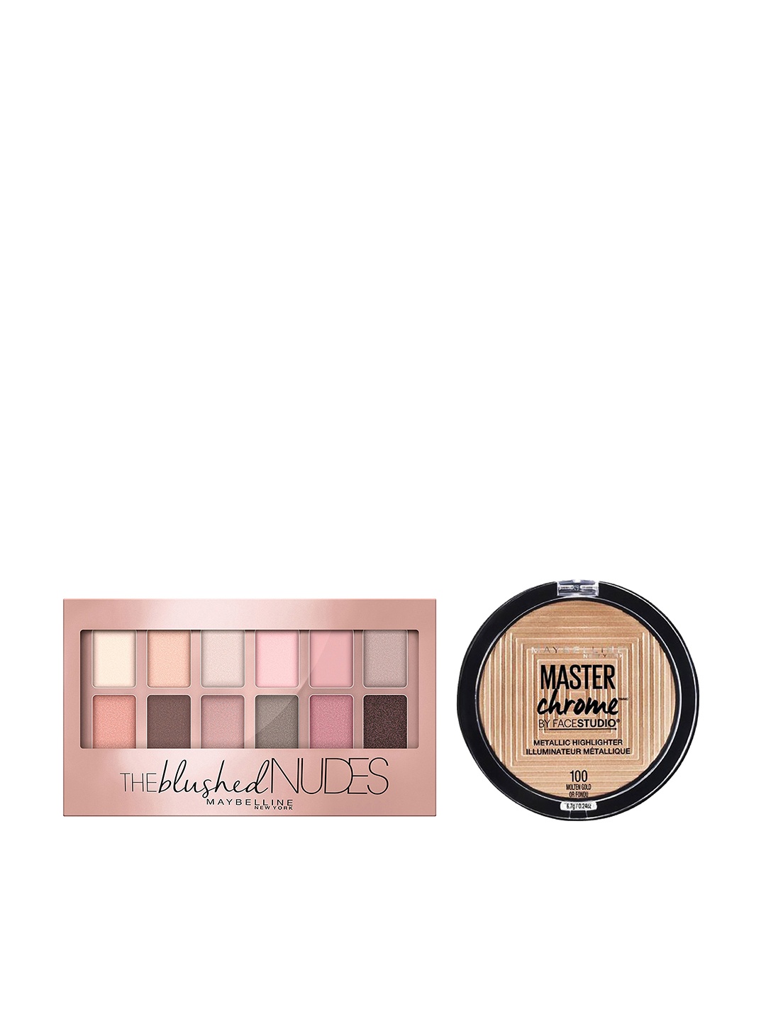 

Maybelline Master Chrome FaceStudio Highlighter & The Blushed Nudes Eye Shadow Palette Set, Multi