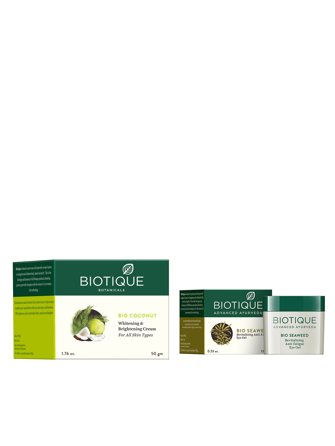 

Biotique Unisex Bio Sustainable Set of Coconut Cream & Anti-Fatigue Eye Gel, White