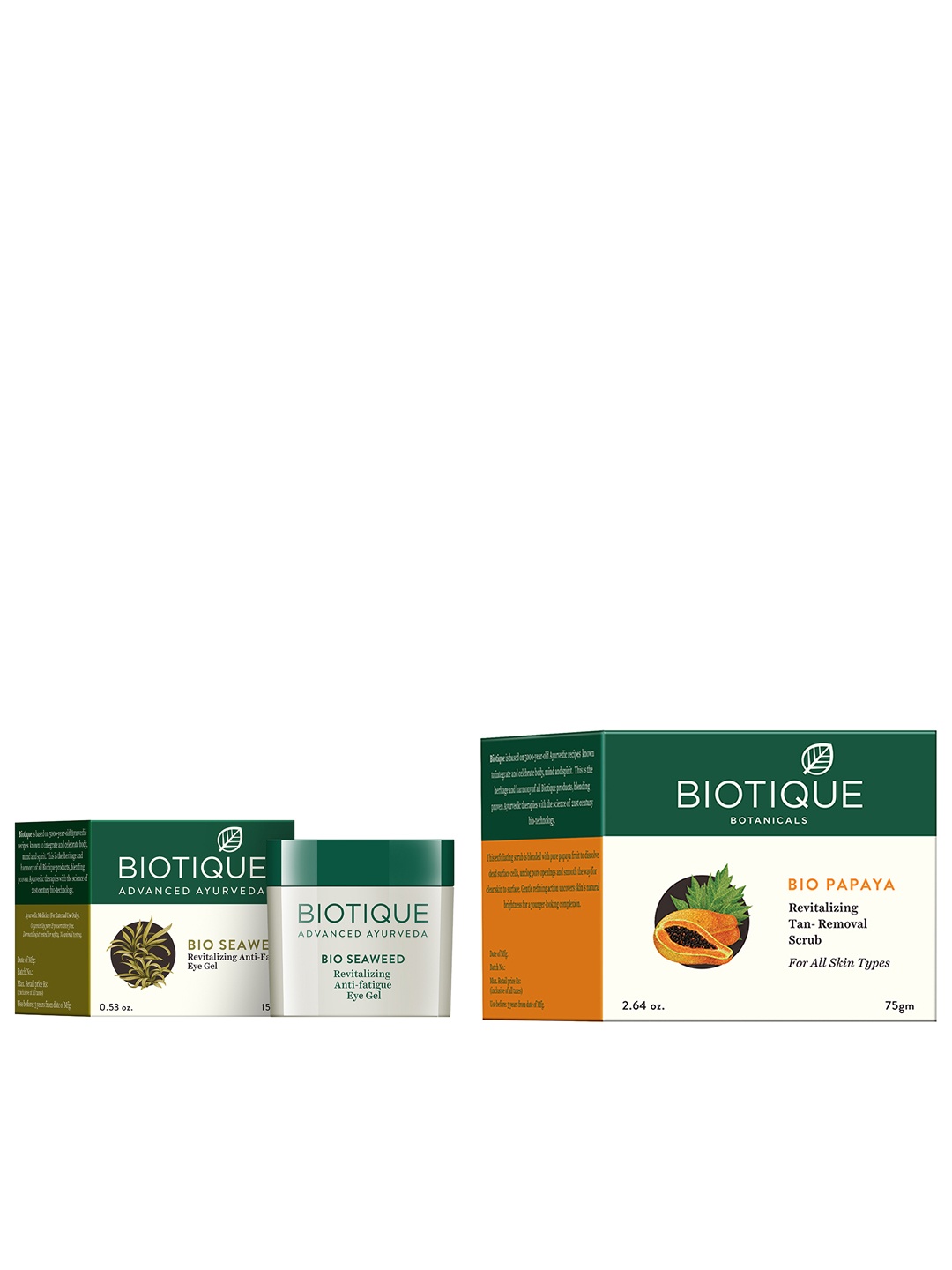

Biotique Unisex Bio Sustainable Set of Anti-Fatigue Eye Gel & Tan-Removal Scrub, White