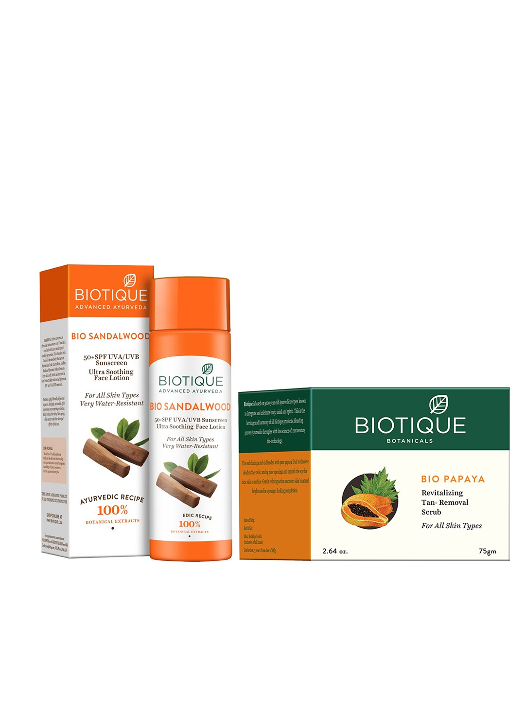 

Biotique Unisex Sustainable Set of Sandalwood Sunscreen & Tan-Removal Scrub, White