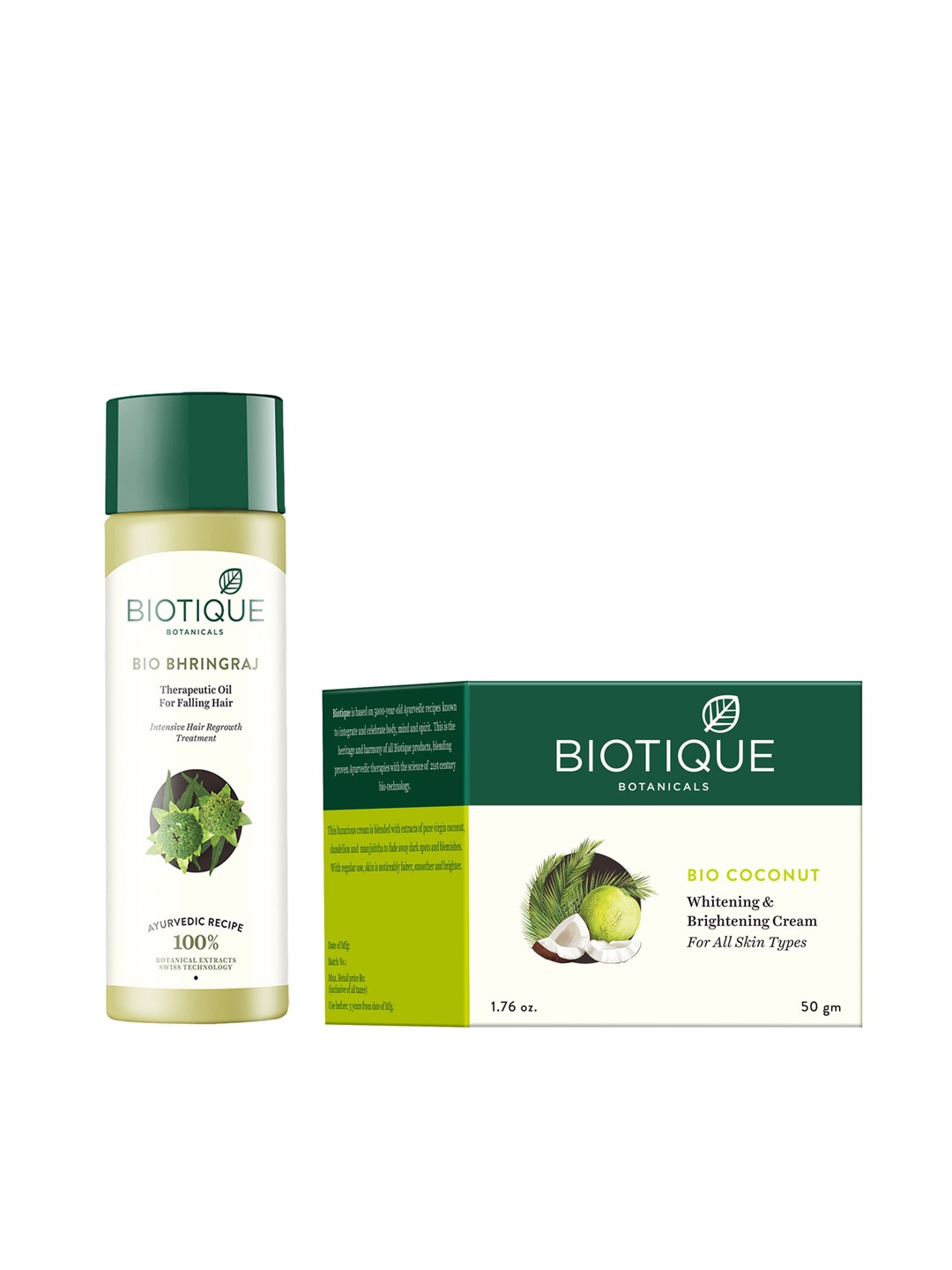 

Biotique Unisex Bio Sustainable Set of Coconut Cream & Therapeutic Bhringraj Oil, Green