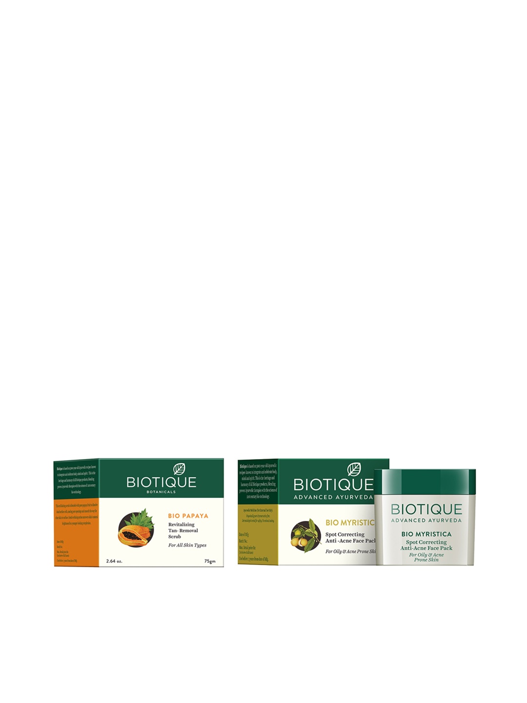 

Biotique Unisex Sustainable Set of Anti-Acne Face Pack & Tan-Removal Scrub, White