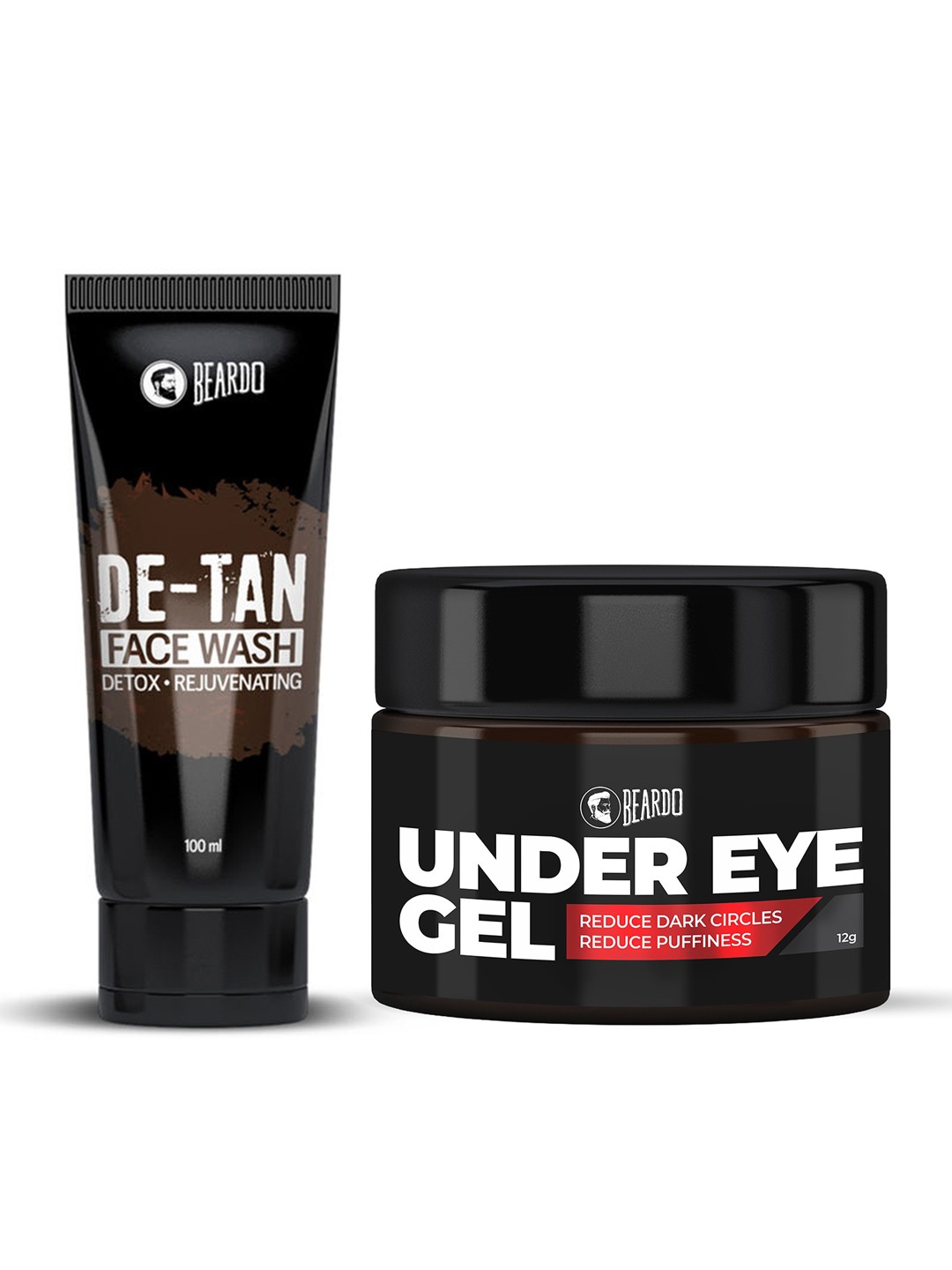 

BEARDO Men Set of Under Eye Gel & De-Tan Face Wash, Black