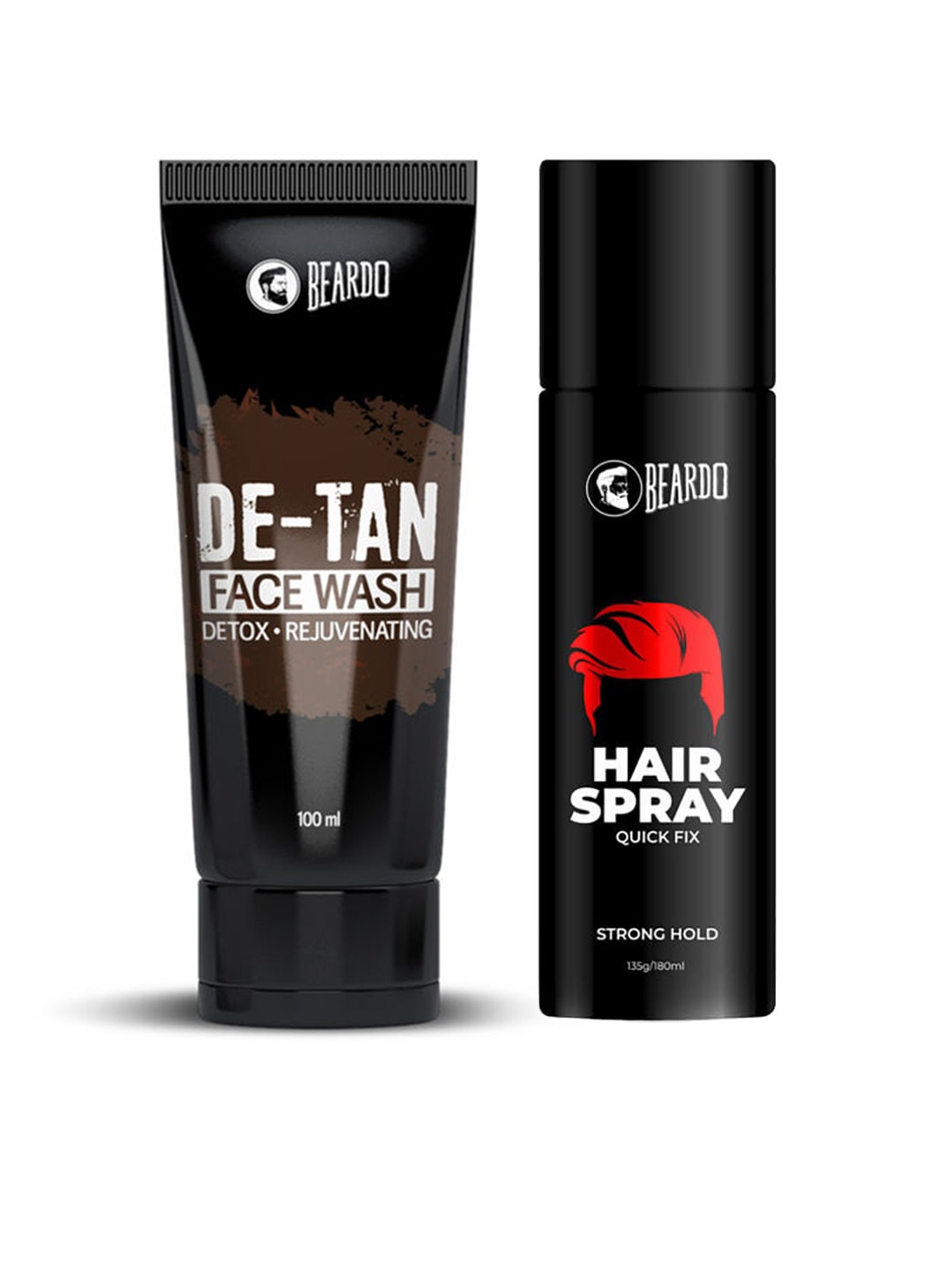 

BEARDO Men Set of Strong Hold Hair Spray & De-Tan Face Wash, Black