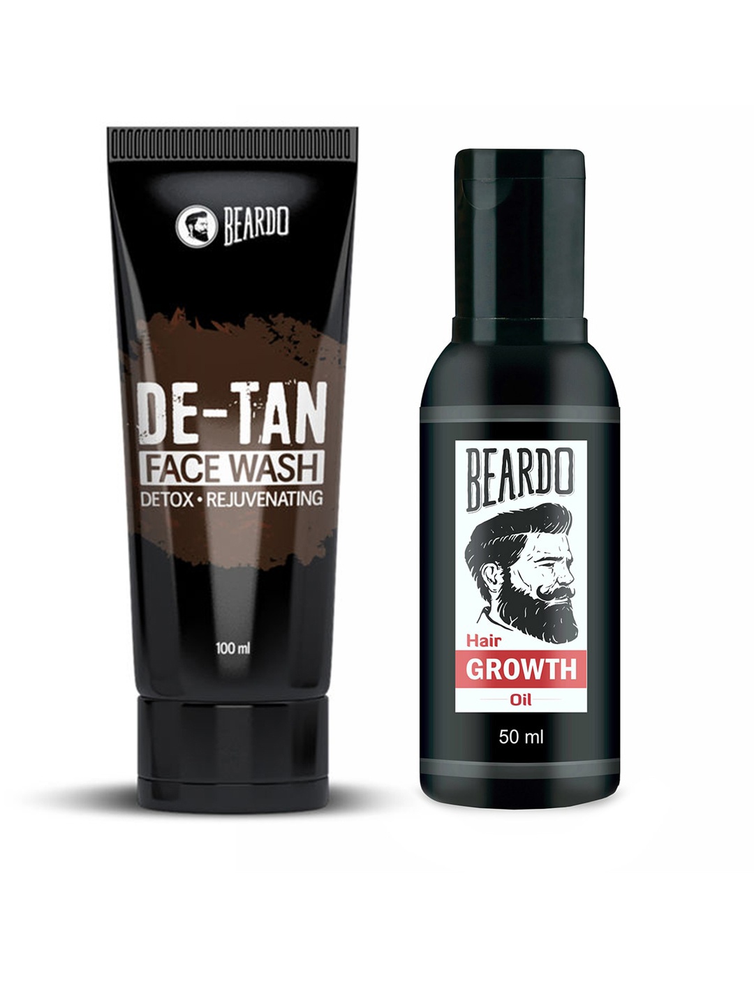 

BEARDO Men Set of Beard & Hair Growth Oil & De-Tan Face Wash, Black