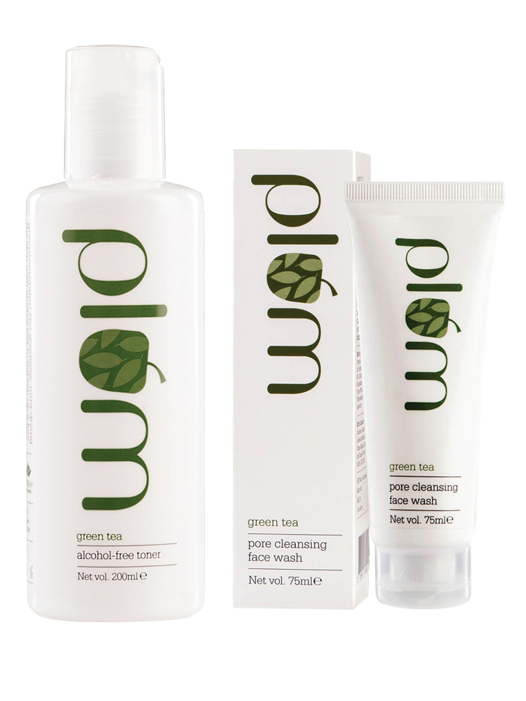 Plum Unisex Sustainable Green Tea Set of Face Wash & Toner, White