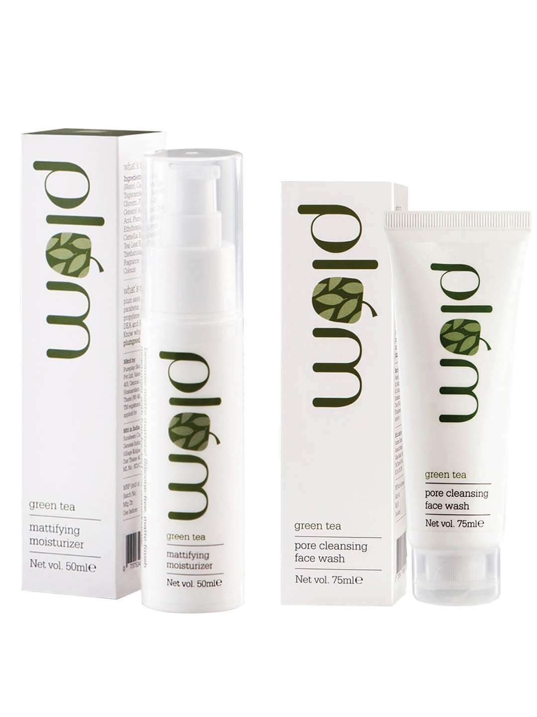 Plum Unisex Sustainable Green Tea Set of Moisturizer & Face Wash, White