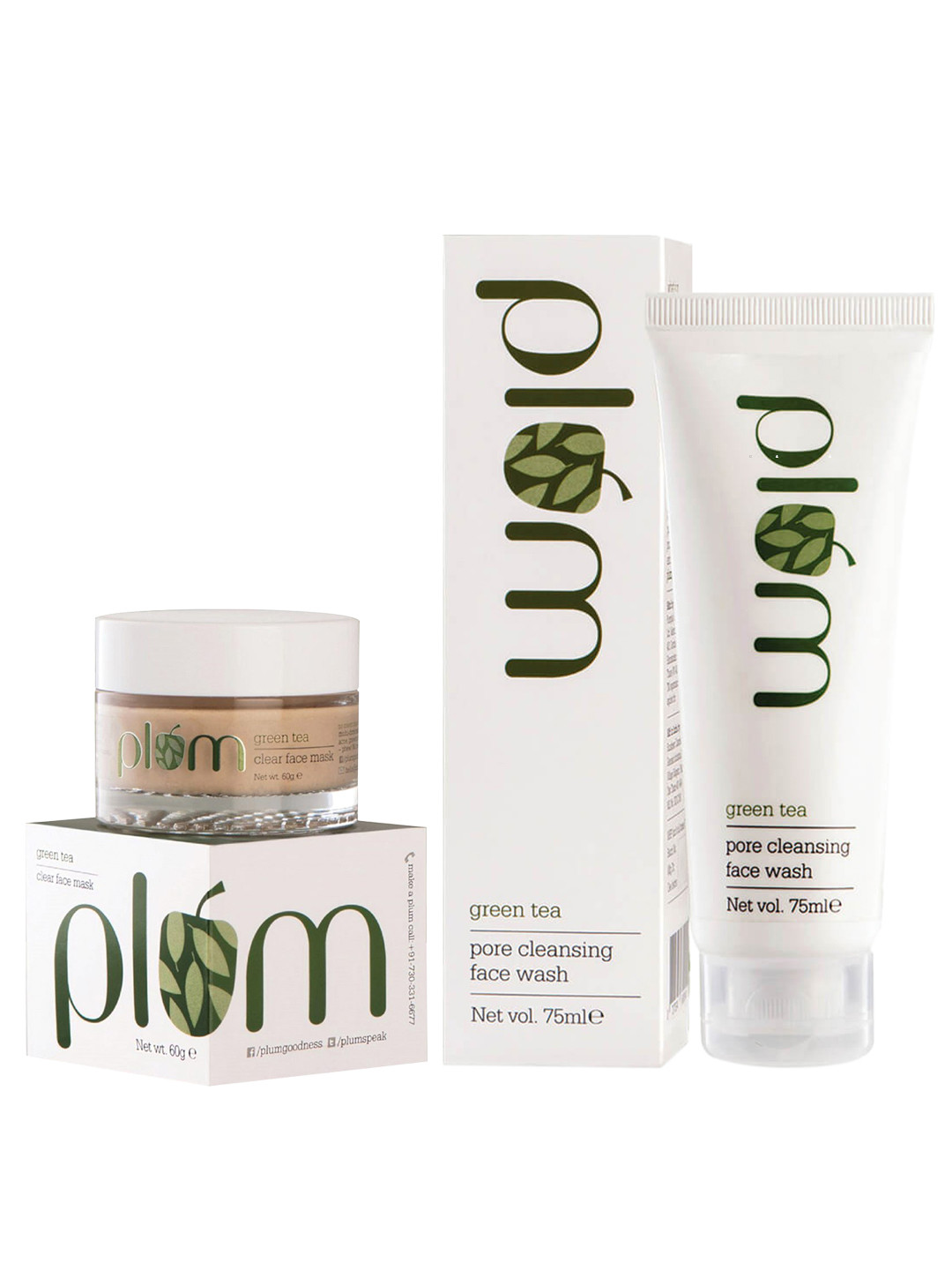 

Plum Unisex Sustainable Green Tea Set of Clear Face Mask & Wash