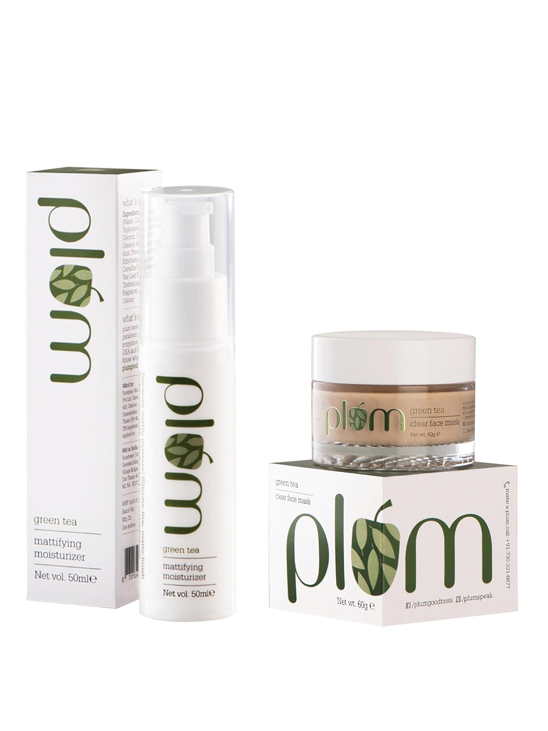 Plum Unisex Sustainable Green Tea Set of Clear Face Mask & Moisturizer