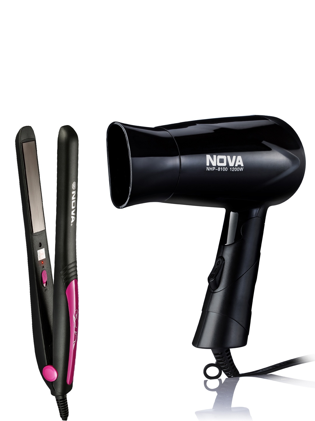 

NOVA Set of NHS 840 Pro Shine Hair Straightener & 8100 Silky Shine Hot & Cold Hair Dryer, Black