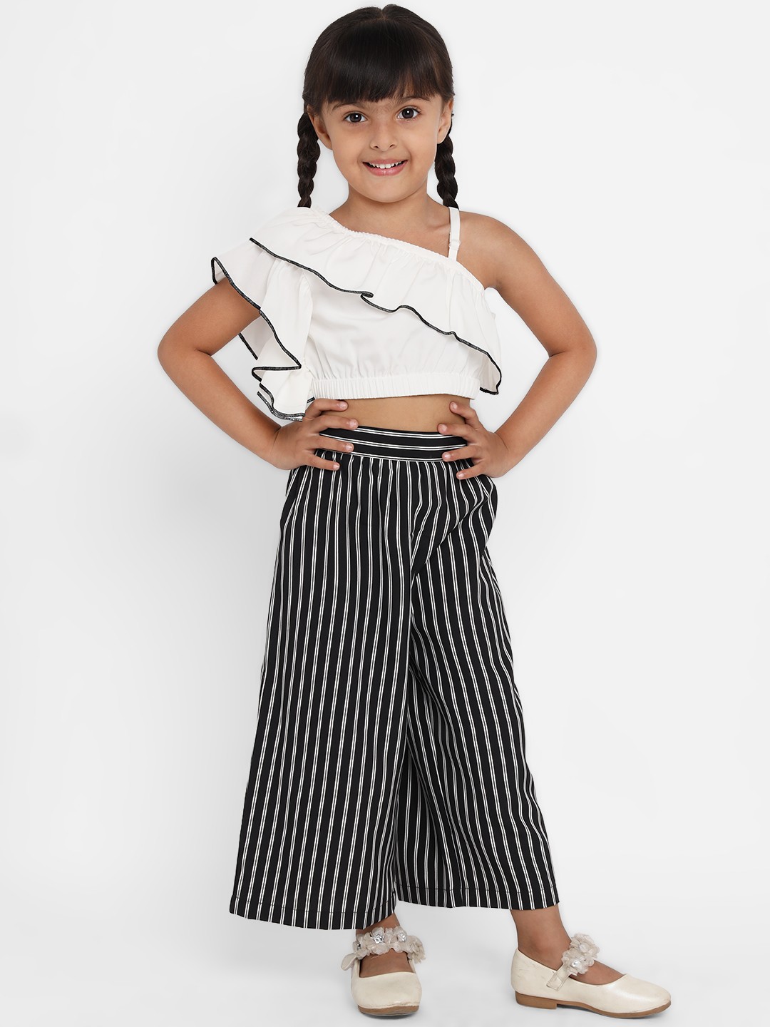 

Nauti Nati Girls White & Black Solid Top with Palazzos