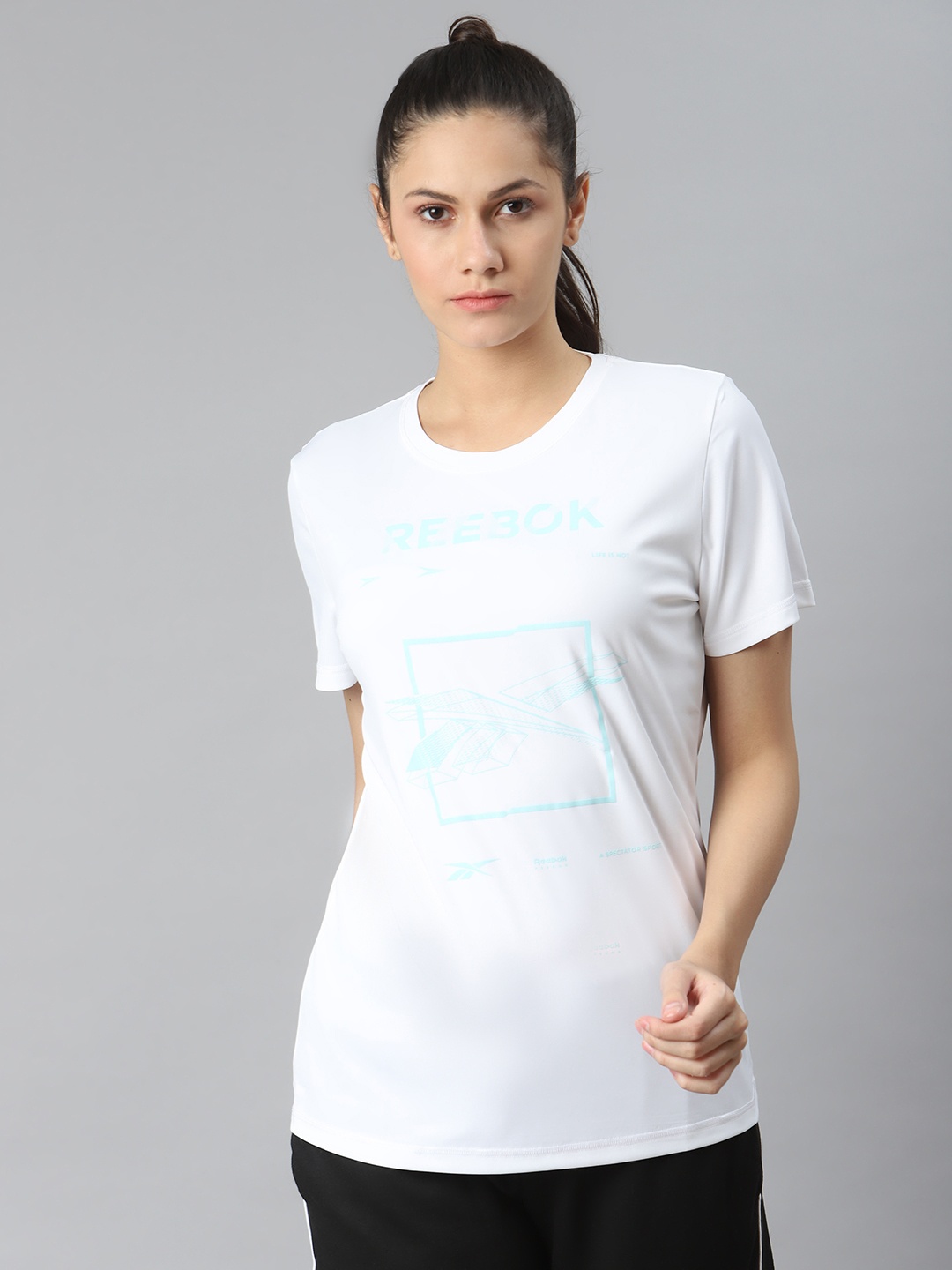 

Reebok Women White Training Prime Graphic Print Round Neck T-shirt