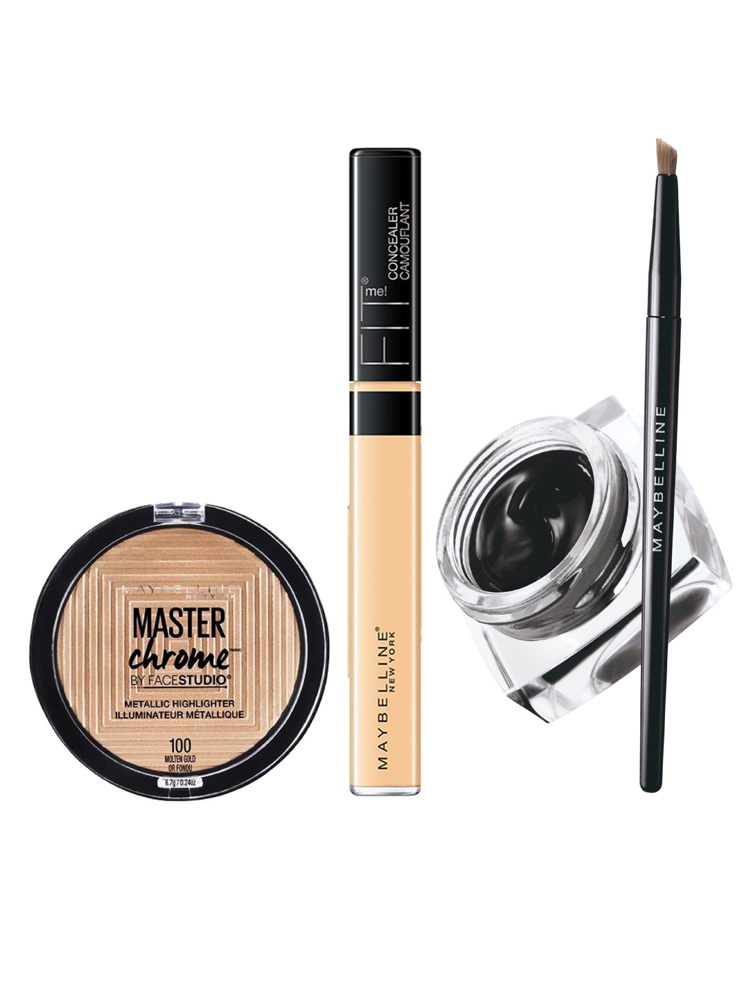 

Maybelline New York Set of Fit Me Concealer & Gel Eyeliner & Metallic Highlighter, Gold