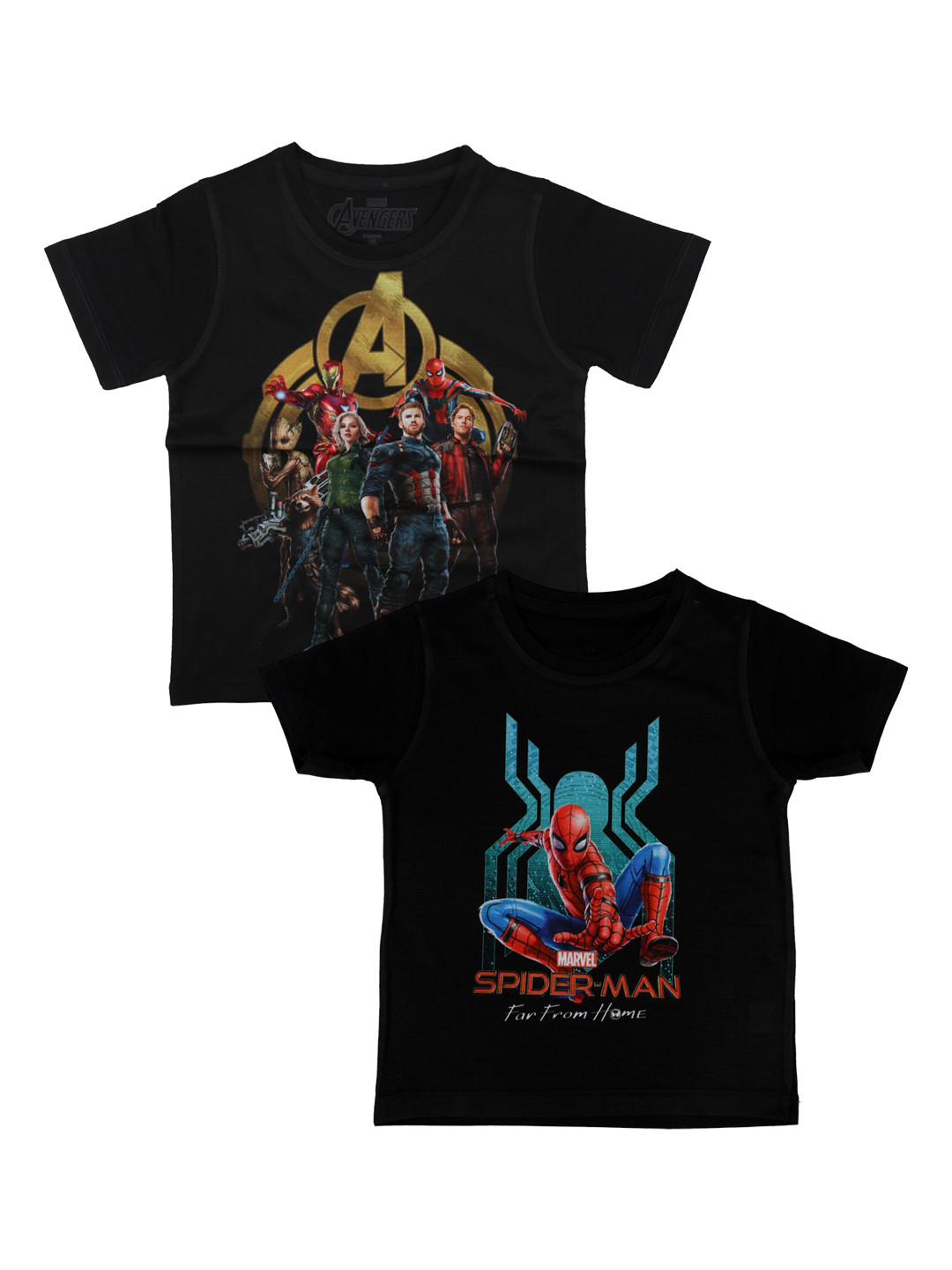 

Marvel by Wear Your Mind Boys Pack Of 2 Black Avengers Printed Round Neck T-shirts