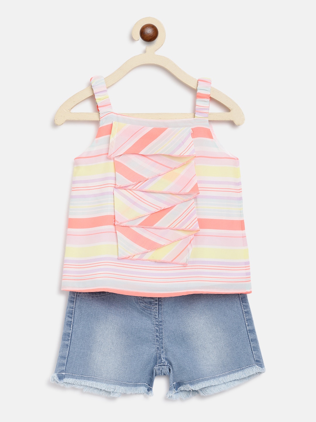 

Nauti Nati Girls Pink & Blue Striped Top with Shorts